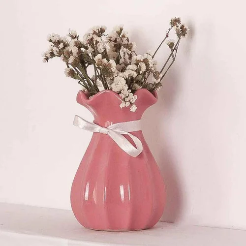 White Flower in Pink Vase